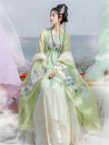 Hanfu women's wide sleeve traditional Chinese dress embroidery green horse skirt students adult daily world national dress