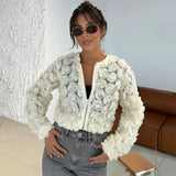 Kukombo Fashion 3D Flower Sexy Jacket Coat For Women Mesh See Through Patchwork Long Sleeve Jacket Zipper Fashion Female Outwear