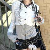 Kukombo Y2k Harajuku Gothic Women Knit Cardigan Hooded Zip Up Patchwork Japanese Fashion Sweaters Slim Gyaru Grunge Autumn