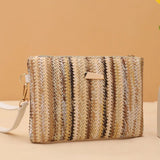 Kukombo Rattan Knitting Women Straw Bags Fashion Colorful Summer Beach Clutch Bag Female Woven Wristlet Bag Wallet Money Coin Purse