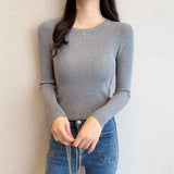 Kukombo 2025 Basic O-Neck Slim Fit Pullover for Women Spring Autumn Long Sleeve Knitted Sweaters Woman Solid Wild Women's Jumper