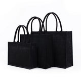 Kukombo S/M/L Black Jute Tote Bags DIY Blank Grocery Handbag for Women Burlap Handbag Large Capacity Travel Organizer with Handle