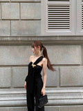 Kukombo Vintage Y2k Black Loose Blouse Women Irregular Design Bow Sleeveless Shirts Beach Sexy Y2k Crop Top Elegant Gothic Fashion 2024