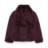 Kukombo Fashion Faux Fur Short Jacket Coat For Women Loose Lapel High Street Outwear Winter 2025 Warm Solid Female Cardigan Coat