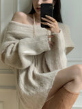 Kukombo Long Sleeve Loose Knitted Tops Women Korea Fashion Elegant Sweater Office Lady Autumn Pure Color Pullover Chic Y2k Clothes