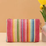 Kukombo Rattan Knitting Women Straw Bags Fashion Colorful Summer Beach Clutch Bag Female Woven Wristlet Bag Wallet Money Coin Purse