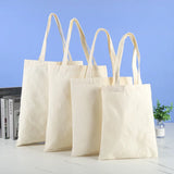 Kukombo Large Capacity Canvas Shoulder Handbag Folding Eco-Friendly Cotton Tote Bags Reusable DIY Shoulder Bag Grocery Bag Beige White