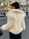 Kukombo Fashion Faux Fur Short Jacket Coat For Women Loose Lapel High Street Outwear Winter 2025 Warm Solid Female Cardigan Coat