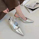 Kukombo Elegant High Heels Silver Pumps Women 2024Summer Slingbacks Pointed Toe Party Shoes Woman Solid Thin Heeled Sandals Ladies