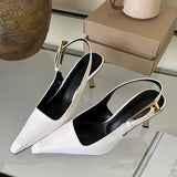 Kukombo Street Style Sexy Pointed Toe Metal Buckle Strap Women Pumps Stripper Sandals  Slingback High Heels Female Shoes