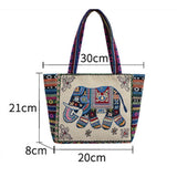 Kukombo Women Embroidered Tote Bag Retro Owl Elephant Printed Handbags Ladies Large Capacity Reusable Shopping Bag Female Shoulder Bag