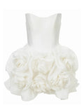 Kukombo Spliced 3D Flower White Solid Strapless Mini Dress