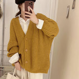 Kukombo V Neck Women's Oversize Cardigan Korean Fashion Long Sleeve Sweater Jacket Women Solid Single Breasted Chic Cardigans