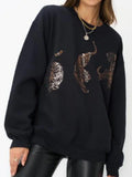 Kukombo Y2K Tiger Print Sweatshirts for Women Casual Graphic Pullover Top Oversized T-Shirts Going Out Streetwear