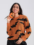 Kukombo Long Sleeve Sweater Women Cute Halloween Printed Graphic Sweater Casual Loose Basic Pullover Warm Knittwear Tops