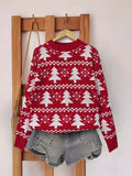 Kukombo Women's Christmas Loose Sweaters Christmas Tree Print Long Sleeve Round Neck Knitwear Pullovers