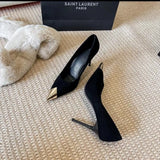 Kukombo New Sexy Women's High Heels Women's Stiletto Houndstooth Color Matching Metal Pointed Shoes Wedding Women's Pumps Black Heels