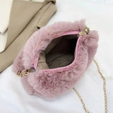 Kukombo Winter Plush Tote Handbag Versatile Fluffy Shoulder Bag Soft Cute Chain Crossbody Bag Fashion Women Girls Small Square Handbag