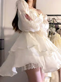 Kukombo Summer Pure Color French Fairy Mini Dress Y2k Party Slim One Piece Dress Korean Design Lace Sweet Sexy Women Dress Lolita