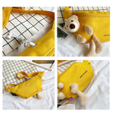 Kukombo Cute Bear Waist Bag Canvas Belt Bags Designer Crossbody Chest Bag Solid Color Female Fanny Pack Banana Hip Purse for Women