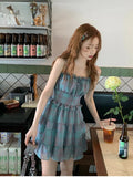 Kukombo Summer Sweet Sexy Plaid Strap Dress Women Kawaii Clothing Y2k Mini Dress Y2k Evening Short Party Dress Korean Fashion Chic