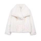 Kukombo Fashion Faux Fur Short Jacket Coat For Women Loose Lapel High Street Outwear Winter 2025 Warm Solid Female Cardigan Coat