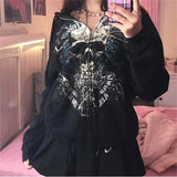 Kukombo Fairy Grunge Skull Print Long Sleeve Hooded Tops y2k Aesthetic Hoodie Oversize Clothes Streetwear Gothic Sweatshirt Women