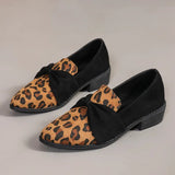 Kukombo Spring and Autumn Fashion Women's Loafers Large Size Casual Medium Heel Pointed Toe Leopard Print Color Slip-On Women's Shoes