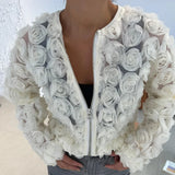 Kukombo Fashion 3D Flower Sexy Jacket Coat For Women Mesh See Through Patchwork Long Sleeve Jacket Zipper Fashion Female Outwear