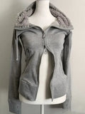 Kukombo Grey Faux Fur Wool Double Zipper Jacket Hoodies Women's Slim Waist Hooded Vintage Y2k Coats Ropa Mujer Casual Fashion Sweatshirt