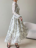 Kukombo Autumn Maxi Dresses Women Elegant Casual Floral Print Boho Beach Long Dress Ladies Evening Party Sundress Vintage Vestidos