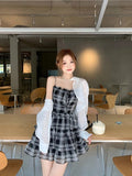 Kukombo Summer Sweet Sexy Plaid Strap Dress Women Kawaii Clothing Y2k Mini Dress Y2k Evening Short Party Dress Korean Fashion Chic