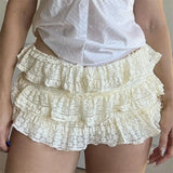 Kukombo Y2k Girls Ruffle Bloomer Shorts Women Lace Layered Low Rise Micro Boxer Shorts Pajamas Bottoms Cute Pettipants