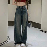 Kukombo Vintage Wide Leg Cargo Jeans Women 2025 Autumn High Waist Bagge Pants Woman Y2K Streetwear Loose Denim Trousers Female