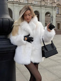 Kukombo 2025 New White Imitation Fur Short Jackets Female Fashion Solid Long Sleeve Thick Streetwear Coat Loose Lapel Outwear