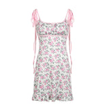 Kukombo Sweet Strap Flowers Printing Mini Dress