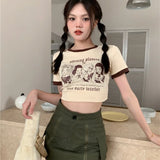 Kukombo Womens Summer Cartoon Graphic T-shirt Y2K Vintage Crop Tops Woman Aesthetic Clothes Short Sleeve Korean Fashion Kawaii Tshirts