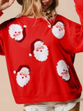 Kukombo Women Christmas Glitter Patchwork Sweatshirt Sequin Sparkly Funny Santa Pullover Top Oversized Crew Neck Long Sleeve Sweatshirts