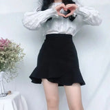 Kukombo Elegant Black Mermaid Short Skirt Women 2025 Summer High Waist Mini Skirts Woman Ruffles Office A Line Skirts Ladies