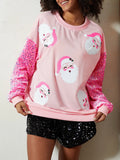 Kukombo Women Christmas Glitter Patchwork Sweatshirt Sequin Sparkly Funny Santa Pullover Top Oversized Crew Neck Long Sleeve Sweatshirts