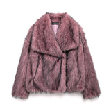 Kukombo Fashion Faux Fur Short Jacket Coat For Women Loose Lapel High Street Outwear Winter 2025 Warm Solid Female Cardigan Coat