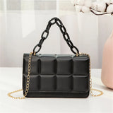 Kukombo 2024 Pu Leather Shoulder Bags for Women Fashion Texture Black Chain Crossbody Bags Summer Trend Handbags Ladies Square Bag