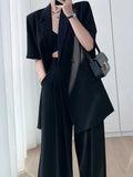 Kukombo Short Sleeve Wide Leg Pants Blazer Suit Summer New Fashion Work Business Casual Female Clothes Two Piece Set