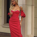 Kukombo Polka Dot Puff Sleeve Backless Midi Dress