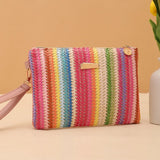 Kukombo Rattan Knitting Women Straw Bags Fashion Colorful Summer Beach Clutch Bag Female Woven Wristlet Bag Wallet Money Coin Purse