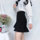 Kukombo Elegant Black Mermaid Short Skirt Women 2025 Summer High Waist Mini Skirts Woman Ruffles Office A Line Skirts Ladies