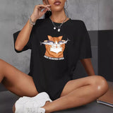 Kukombo Funny Cat Graphic T Shirts Short Sleeve Top Women Clothing Summer Black White Harajuku Cute Anime Loose Tshirt for Womens 2024