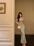 Kukombo nye outfits party outfit Sexy Sheath Spaghetti Straps Green Prom Dresses Birthday Outfits Evening Gown SD1000