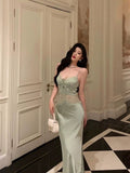 Kukombo nye outfits party outfit Sexy Sheath Spaghetti Straps Green Prom Dresses Birthday Outfits Evening Gown SD1000