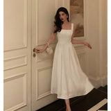 Kukombo nye outfits party outfit Sexy A line Square Neckline White Satin Prom Dresses Birthday Outfits Evening Gown SD1003